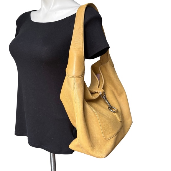 Dooney & Bourke Belvedere Logo Lock Hobo Bag Yellow Pebbled Leather - Picture 3 of 16